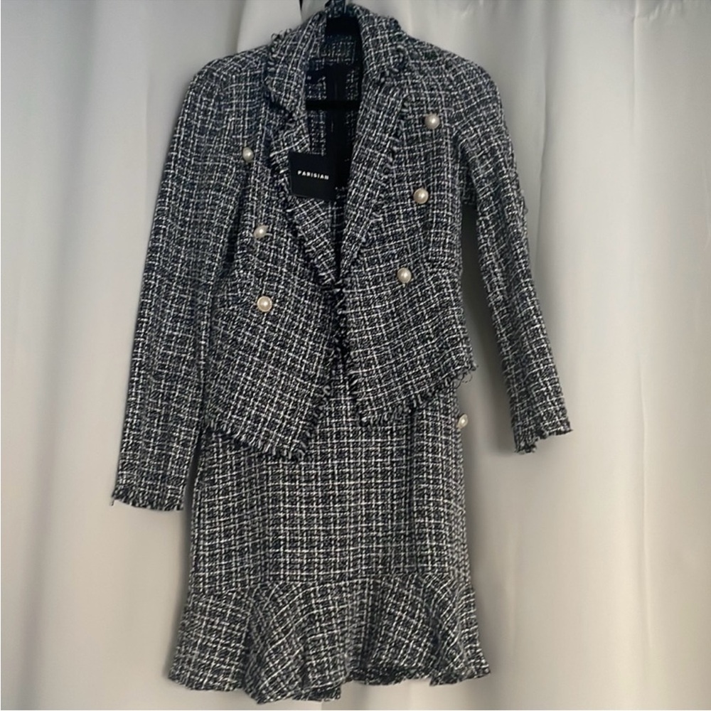ASOS Parisian tweed dress and matching jacket with gold and pearl buttons